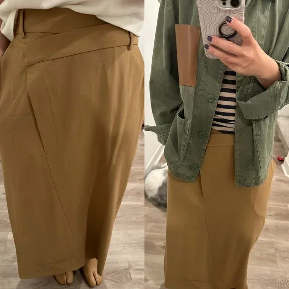 NWT Cordera Straight Tailoring deconstructed Asymmetrical Skirt Camel - Picture 5 of 13